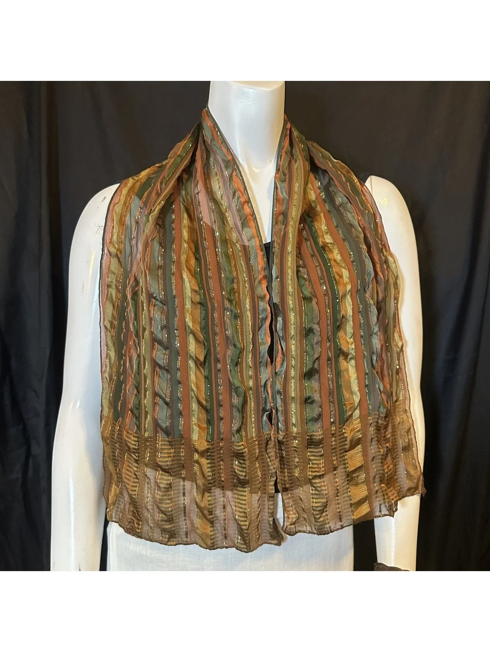 Vintage Striped Multicolor Scarf with Metallic Thread Detail